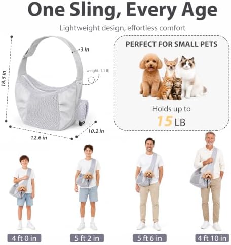 Dog Sling Carrier for Small Dogs & Cats Up to 15lbs, Hands Free Pet Carrier - Image 2