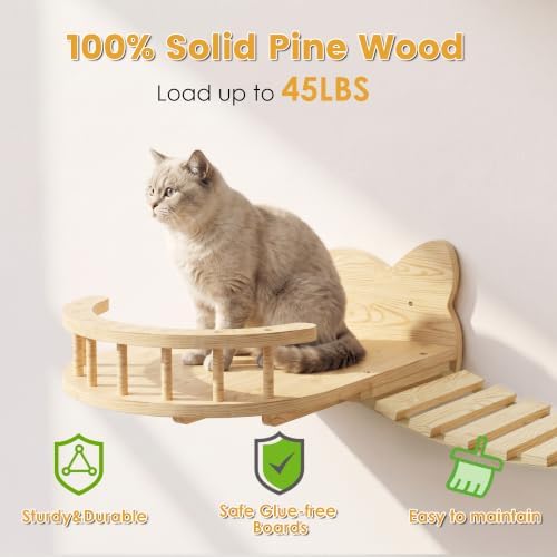 16-in-1 Cat Wall Shelves, Solid Pine Wood Cat Climbing System - Image 4
