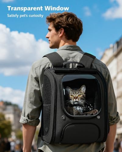Pecute Cat Backpack Carrier, Cat Bubble, 12.6" L x 10.2" W x 16.5" H - Image 2