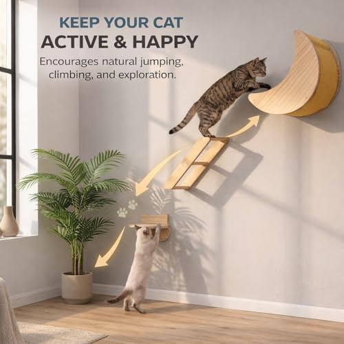Cat Wall Shelves Set, Solid Wood Moon Bed, Perch & Stair - Image 4