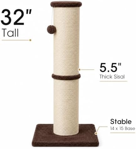 PAWSCRAT 32-Inch Tall Cat Scratching Post, 5.5-Inch Diameter - Image 2