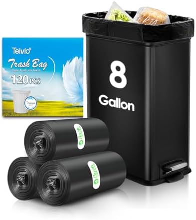 Teivio Medium Black Trash Bags 8 Gallon 330 Count Kitchen Garbage Bags by Teivio