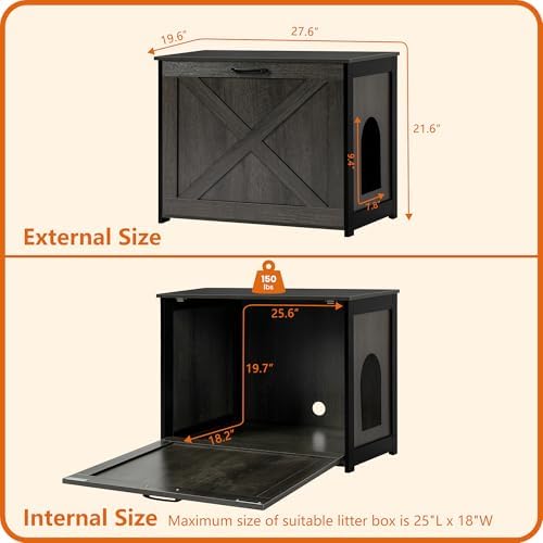 Dwanton Cat Litter Box Enclosure, Hidden Litter Box Furniture, 27.6 Inches - Image 4