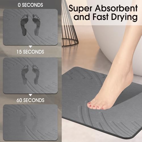 Stone Bath Mat Diatomaceous Earth Shower Mat Non Slip Super Absorbent Grey - Image 3