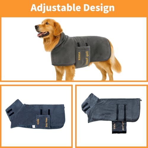 Dog Bathrobe Microfiber, Quick Dry Absorbent Adjustable Wrap Grey XL - Image 5