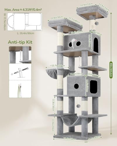 Globlazer 80in Cat Tree Tower for Indoor Cat Large Adult, Light Grey - Image 6