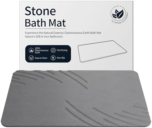 Stone Bath Mat Diatomaceous Earth Shower Mat Non Slip Super Absorbent Grey by ZIKIBL