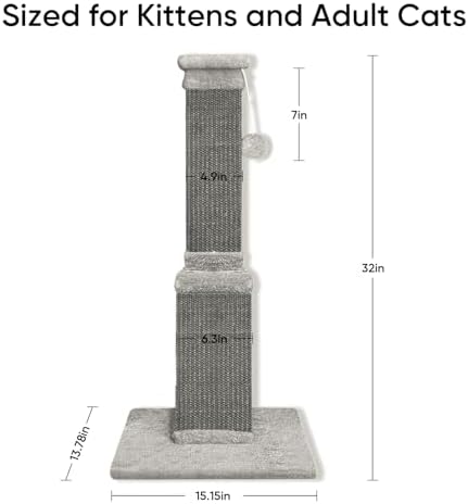 Cat Scratching Post for Indoor Cats, 32Inch Sisal Cat Scratcher - Image 3