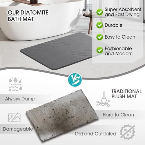 Stone Bath Mat Diatomaceous Earth Shower Mat Non Slip Super Absorbent Grey - Image 5