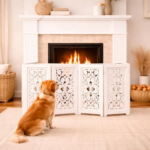 Free Standing Dog Gate – 4 Panel Foldable Wooden pet gate Indoor 56" W x 28" H - Image 6
