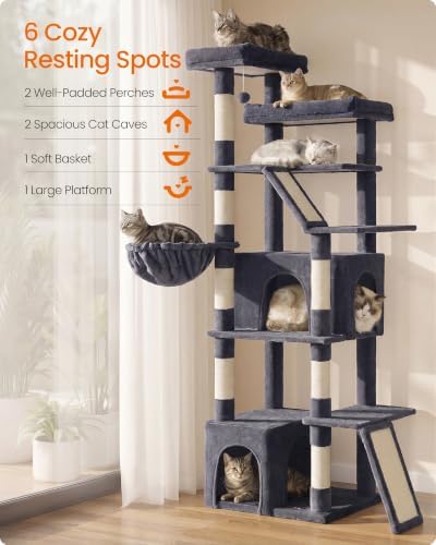 Feandrea Large Cat Tree, 72.6" Tall Sturdy Cat Tower - Image 3