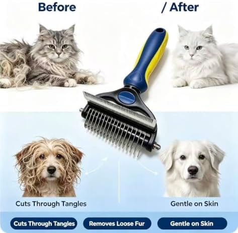 3-in-1 Pet Grooming Tool, Dematting Comb& Undercoat Rake - Image 4