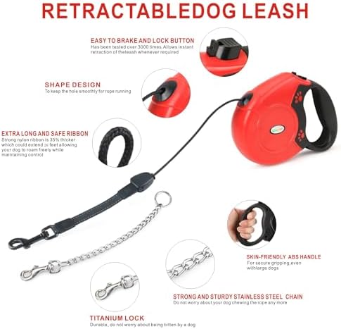 Idepet Heavy Duty Retractable Dog Leash Steel Chain 16ft Pet Leashes - Image 2