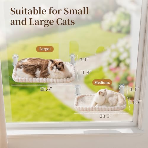 JUNSPOW Cat Window Perch, Foldable Cat Hammock, 4 Suction Cups White+Medium - Image 6