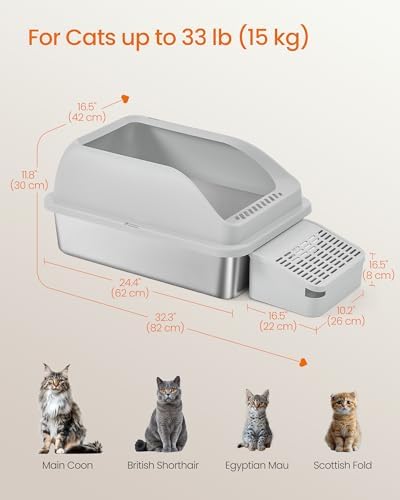 Feandrea 2 Pack Stainless Steel Cat Litter Boxes, - Image 6