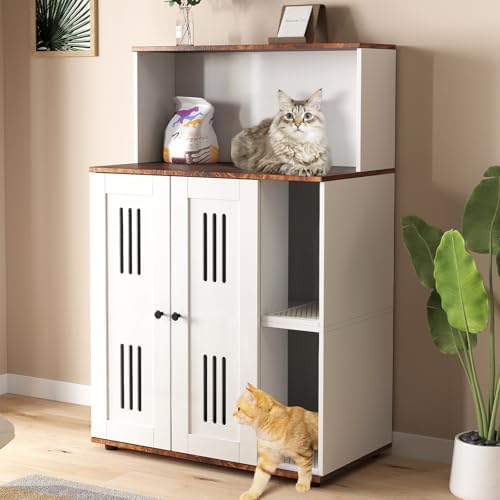 Yafylly Litter Box Enclosure for 2 Cats, Double Litter Box Enclosure by Yafylly