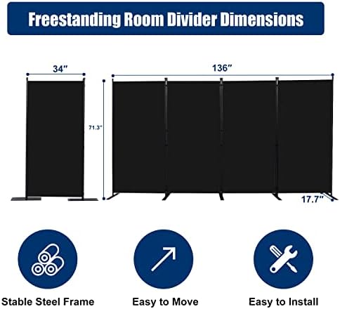 Room Divider 4 Panel-136''Wide, 6FT Room Dividers and Folding Privacy Screen - Image 6