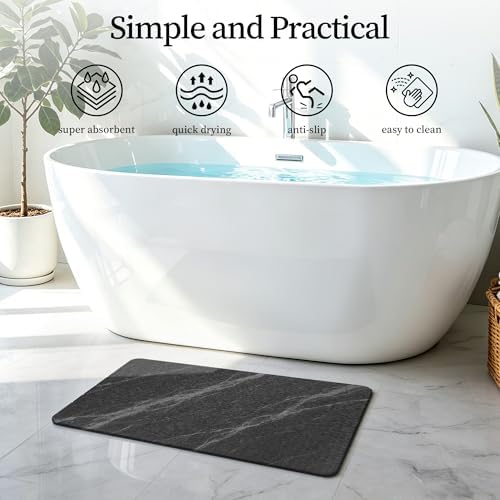 THMINS Black Marble Stone Bath Mat - Image 3