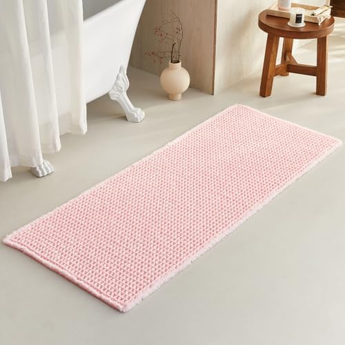 TYUU Waffle Runner Rug Bathroom, Long Cute Bath Mat 60x24 Light Peachy Pink by TYUU