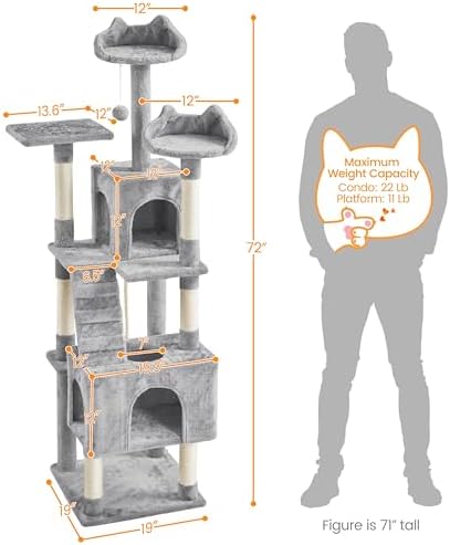 Yaheetech XL Cat Tree, 72in Multi-Level Cat Tower - Image 3