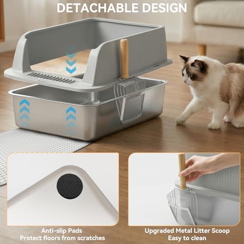 Stainless Steel Litter Box, XL High Sided Enclosed Cat Litter Boxes - Image 6