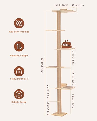 80.3" Floor to Ceiling Cat Tree, 5 Tier Wall Mounted Cat Tree - Image 6