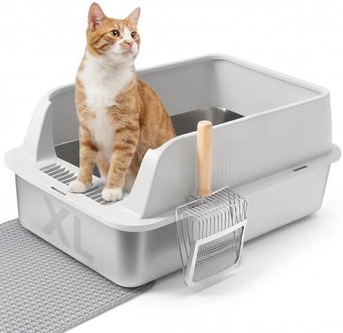 Stainless Steel Litter Box, XL High Sided Enclosed Cat Litter Boxes by jltkj