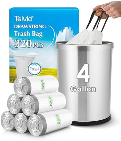 4 Gallon 320 Counts Strong Drawstring Trash Bags Garbage Bags by Teivio by Teivio