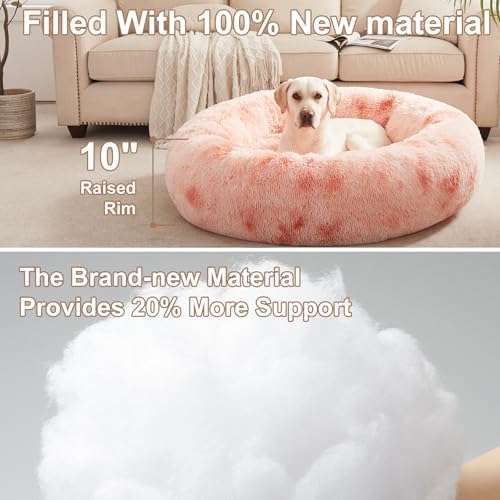45 in Faux Fur Donut Dog Bed for Extra Large Dogs, Tie-dye Pink - Image 3