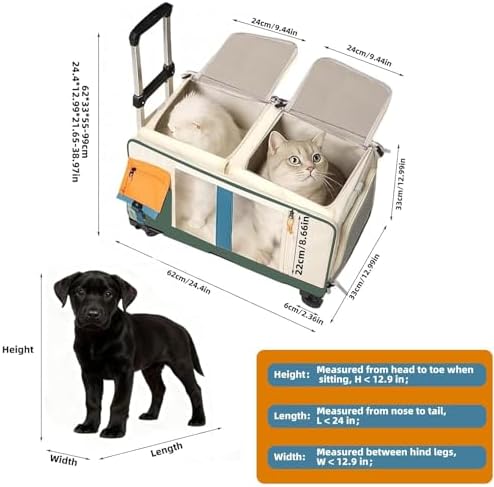 Large Cat Carrier with Wheels, Rolling Folding Soft-Sided - Image 2
