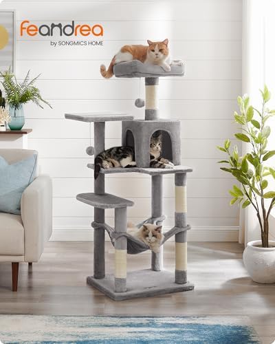 Feandrea Cat Tree, 54.2-Inch Cat Tower, Light Gray - Image 2