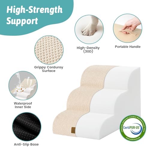 COZY KISS Dog Stairs for Small Dogs, 3 Step Pet Stairs for Beds & Couches - Image 3