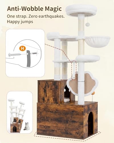Heybly Cat Tree with Litter Box Enclosure, Modern 64" Hidden Tower HCT105SR - Image 6