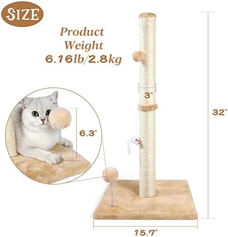 ANWA 32" Tall Sisal Cat Scratching Posts Tree - Image 2