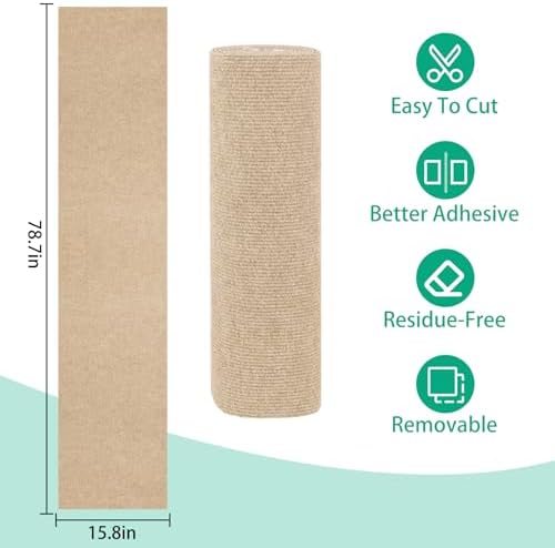 Cat Scratch Mat, 78.7"x15.8" Trimmable Self-Adhesive Cat Scratcher Carpet - Image 3