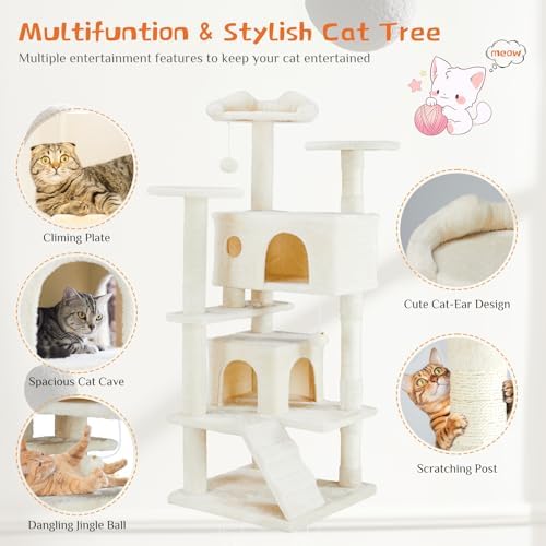 FluffyDream Cat Tree Tower for Indoor Cats, 54 Inches Multi-Level Activity Cat - Image 3