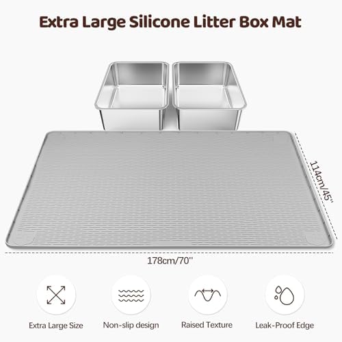 Silicone Cat Litter Mat for Litter Box 70”x45” Large Cat Mat, Light Grey - Image 2