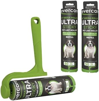 Evercare Ultra Sticky Pet Mega Lint Roller Value Pack with Lint Roller and 2 Refill Rolls, 50 Sheets Each