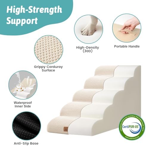 COZY KISS Dog Stairs for Small Dogs, 5 Step Pet Stairs for Beds & Couches - Image 6