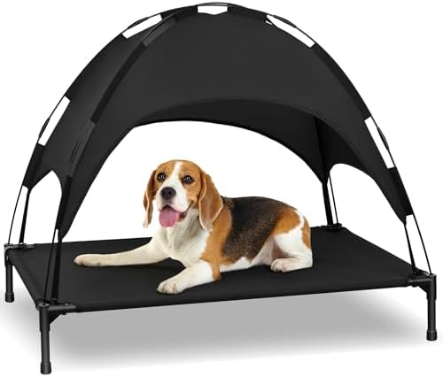Elevated Dog Bed with Removable Canopy, Sun Protection Shade Tent Dog Cot by Heeyoo