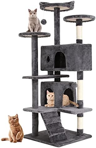 BestPet | 54" Cat Tree Tower | Light Gray | Sturdy Multi-Level Cat Tree by BestPet