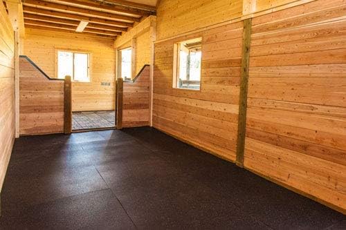 American Floor Mats - Heavy Duty Horse Mats - Slip Resistant, Durable - Black - 14" x 14" Square Tiles - 49 Tiles Total - 0.375" Thick