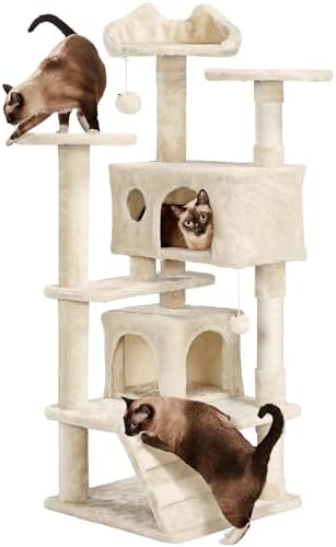 Yaheetech 54in Cat Tree Tower, 2 Caves, Kitten-Ear Perch & Scratching Posts by Yaheetech