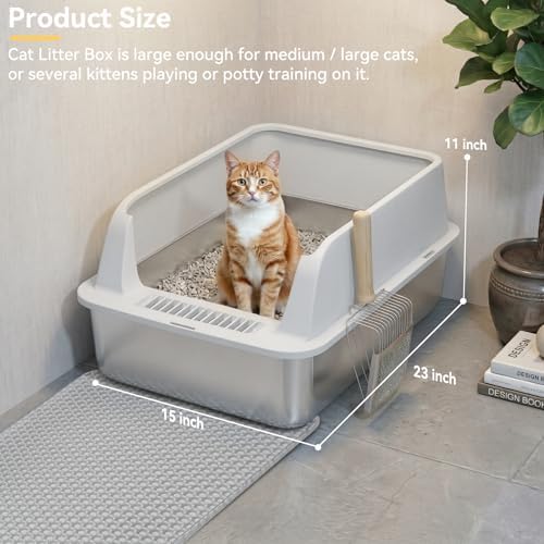 Stainless Steel Litter Box, XL High Sided Enclosed Cat Litter Boxes - Image 2