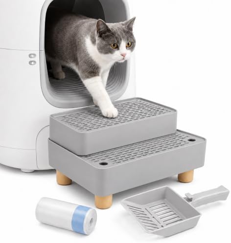 Cat Litter Box Ramp, 2-Step Automatic Litter Box Step Stool，Grey by Unknown