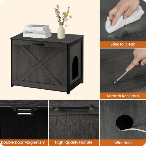 Dwanton Cat Litter Box Enclosure, Hidden Litter Box Furniture, 27.6 Inches - Image 6