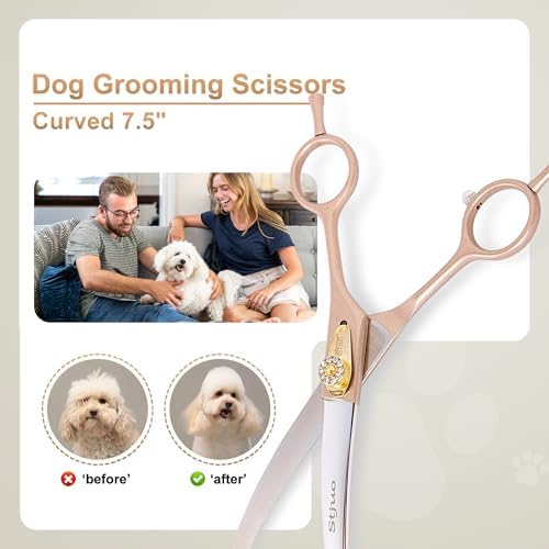 7.5'' Curved Dog Grooming Scissors, Professional 440C Stainless Steel Pet - Image 4