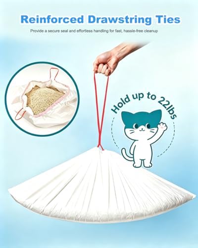Drawstring Cat Litter Box Liners, 2 Mil Thick Claw Resistant Cat Pan Liner) - Image 3