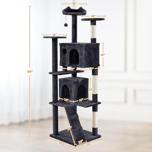 Yaheetech 80in XL Multi-Level Cat Tree, Double Caves, Sisal Posts - Image 3