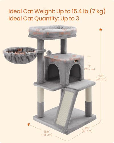 Feandrea Cat Tree, 37.8-Inch Tall Cat Tower, Light Gray - Image 5